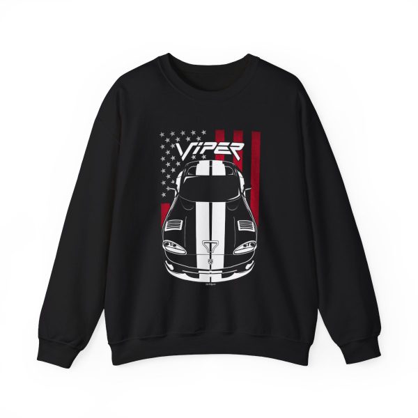 Dodge Viper 1996-2002 White Stripes Sweatshirt - US Flag Crewneck Black by Auto Art Apparel