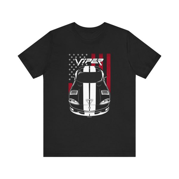 Dodge Viper 1996-2002 White Stripes T-shirt - US Flag Shirt by Auto Art Apparel