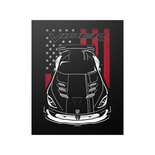 Dodge Viper ACR 5th generation Black Stripes Poster - US Flag Print 16 x 20 inch by Auto Art Apparel