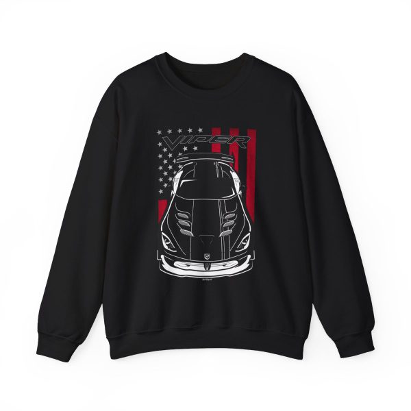 Dodge Viper ACR 5th generation Black Stripes Sweatshirt - US Flag Crewneck Black by Auto Art Apparel
