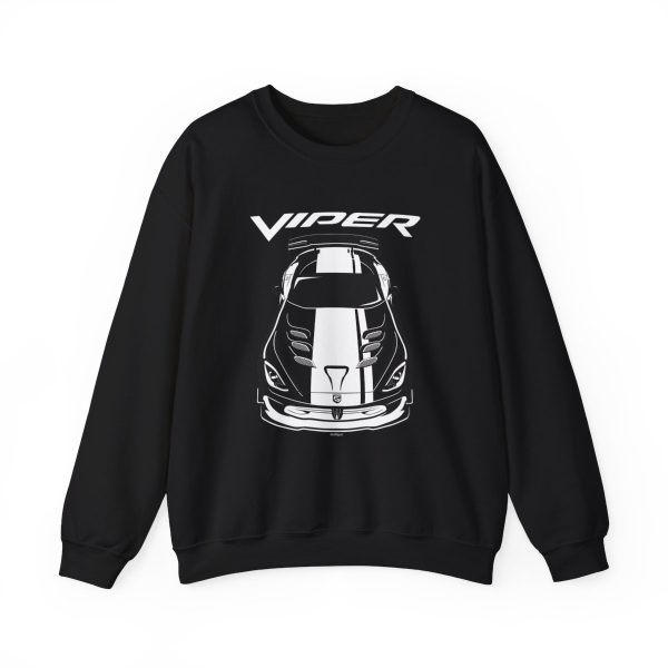 Dodge Viper ACR 5th generation White Stripes Crewneck Sweatshirt Black by Auto Art Apparel