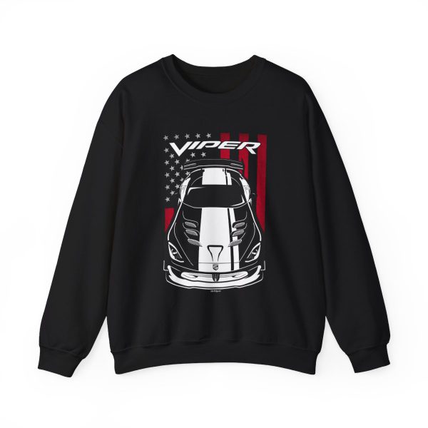 Dodge Viper ACR 5th generation White Stripes Sweatshirt - US Flag Crewneck Black by Auto Art Apparel