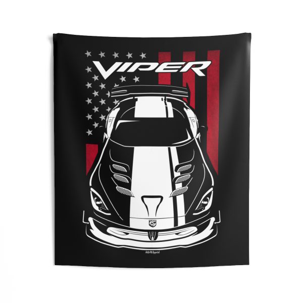 Dodge Viper ACR 5th generation White Stripes Tapestry - US Flag Wall Art 50 x 60 inch by Auto Art Apparel