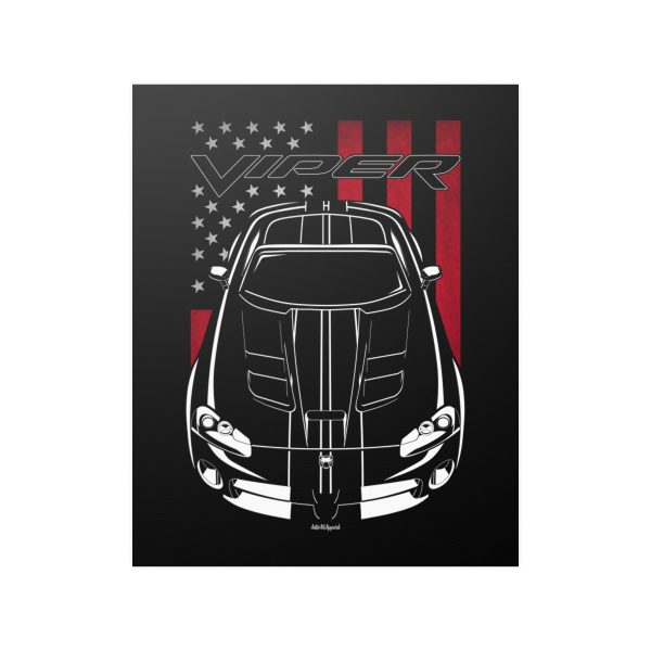 Dodge Viper SRT10 Black Stripes Poster - US Flag Print 16 x 20 inch by Auto Art Apparel
