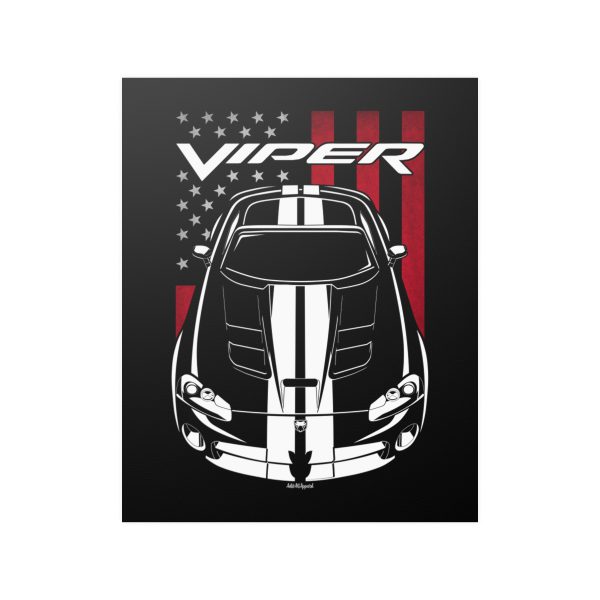 Dodge Viper SRT10 White Stripes Poster - US Flag Print 16 x 20 inch by Auto Art Apparel