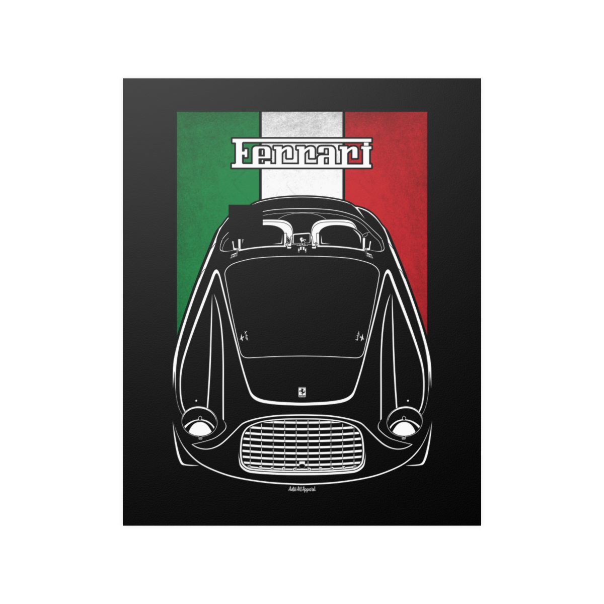 Ferrari 166 MM Barchetta Poster - Italy Flag Print 16 x 20 inch by Auto Art Apparel