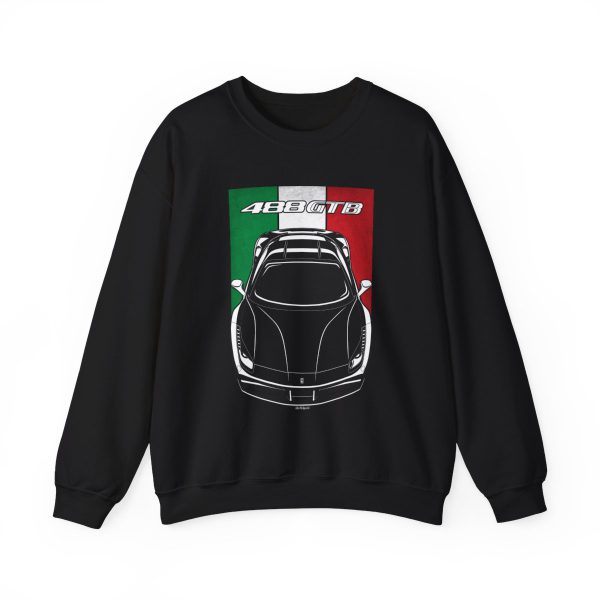 Ferrari 488 GTB Sweatshirt - Italy Flag Crewneck Black by Auto Art Apparel