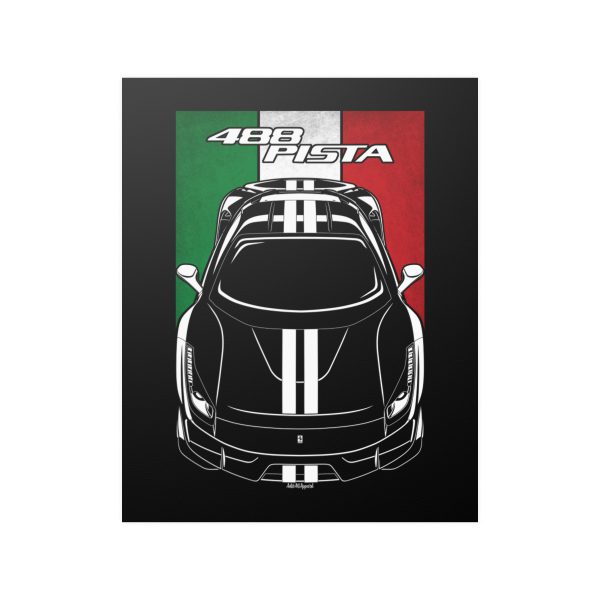 Ferrari 488 Pista Poster - Italy Flag Print 16 x 20 inch by Auto Art Apparel