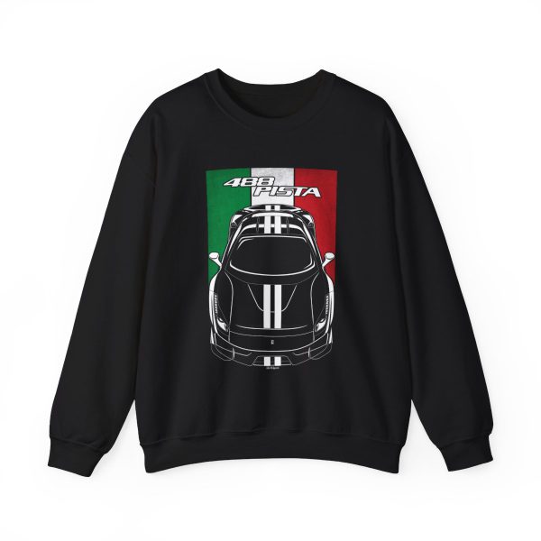 Ferrari 488 Pista Sweatshirt - Italy Flag Crewneck Black by Auto Art Apparel