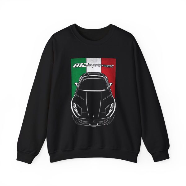 Ferrari 812 Superfast Sweatshirt - Italy Flag Crewneck Black by Auto Art Apparel