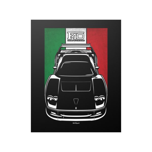 Ferrari F40 Competizione Poster - Italy Flag Print 16 x 20 inch by Auto Art Apparel