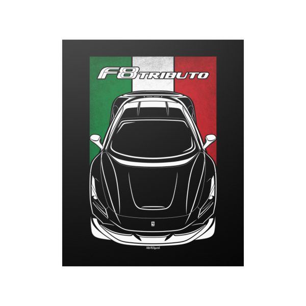 Ferrari F8 Tributo Poster - Italy Flag Print 16 x 20 inch by Auto Art Apparel