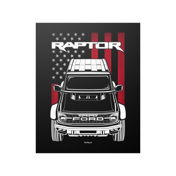 Ford Bronco Raptor Poster - US Flag Print 16 x 20 inch by Auto Art Apparel