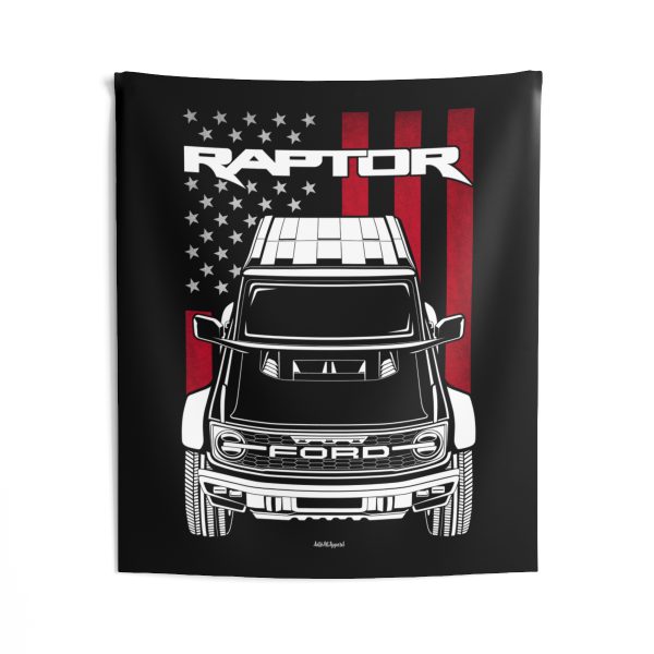 Ford Bronco Raptor Tapestry - US Flag Wall Art 50 x 60 inch by Auto Art Apparel