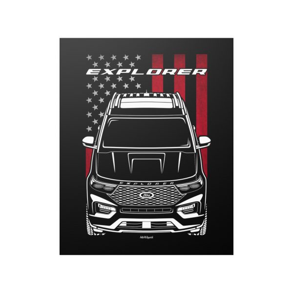 Ford Explorer ST 2020-2023 Poster - US Flag Print 16 x 20 inch by Auto Art Apparel