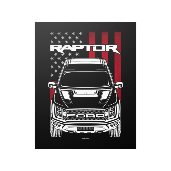 Ford F 150 Raptor 2021-2023 Poster - US Flag Print 16 x 20 inch by Auto Art Apparel
