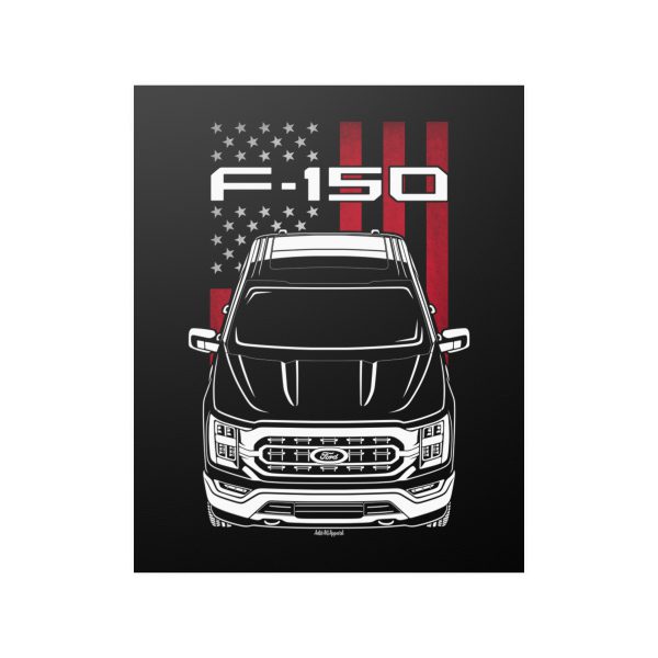 Ford F150 XLT 2021-2023 Poster - US Flag Print 16 x 20 inch by Auto Art Apparel