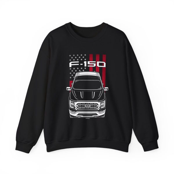 Ford F150 XLT 2021-2023 Sweatshirt - US Flag Crewneck Black by Auto Art Apparel