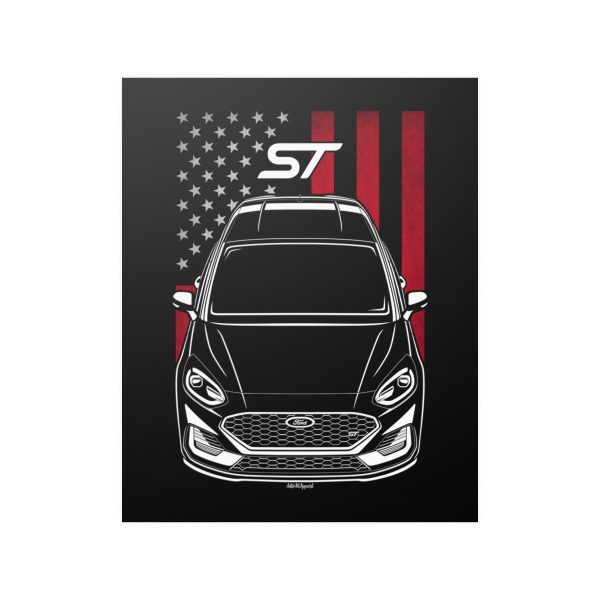Ford Fiesta ST 2020-2023 Poster - US Flag Print 16 x 20 inch by Auto Art Apparel