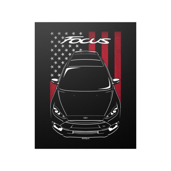 Ford Focus RS 2015-2017 Poster - US Flag Print 16 x 20 inch by Auto Art Apparel