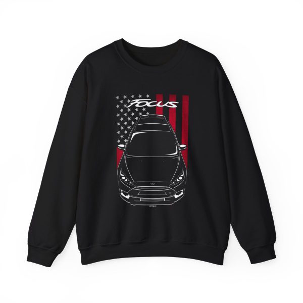 Ford Focus RS 2015-2017 Sweatshirt - US Flag Crewneck Black by Auto Art Apparel