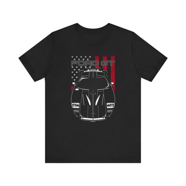 Ford GT 2005-2006 Black Stripes T-shirt - US Flag Shirt by Auto Art Apparel