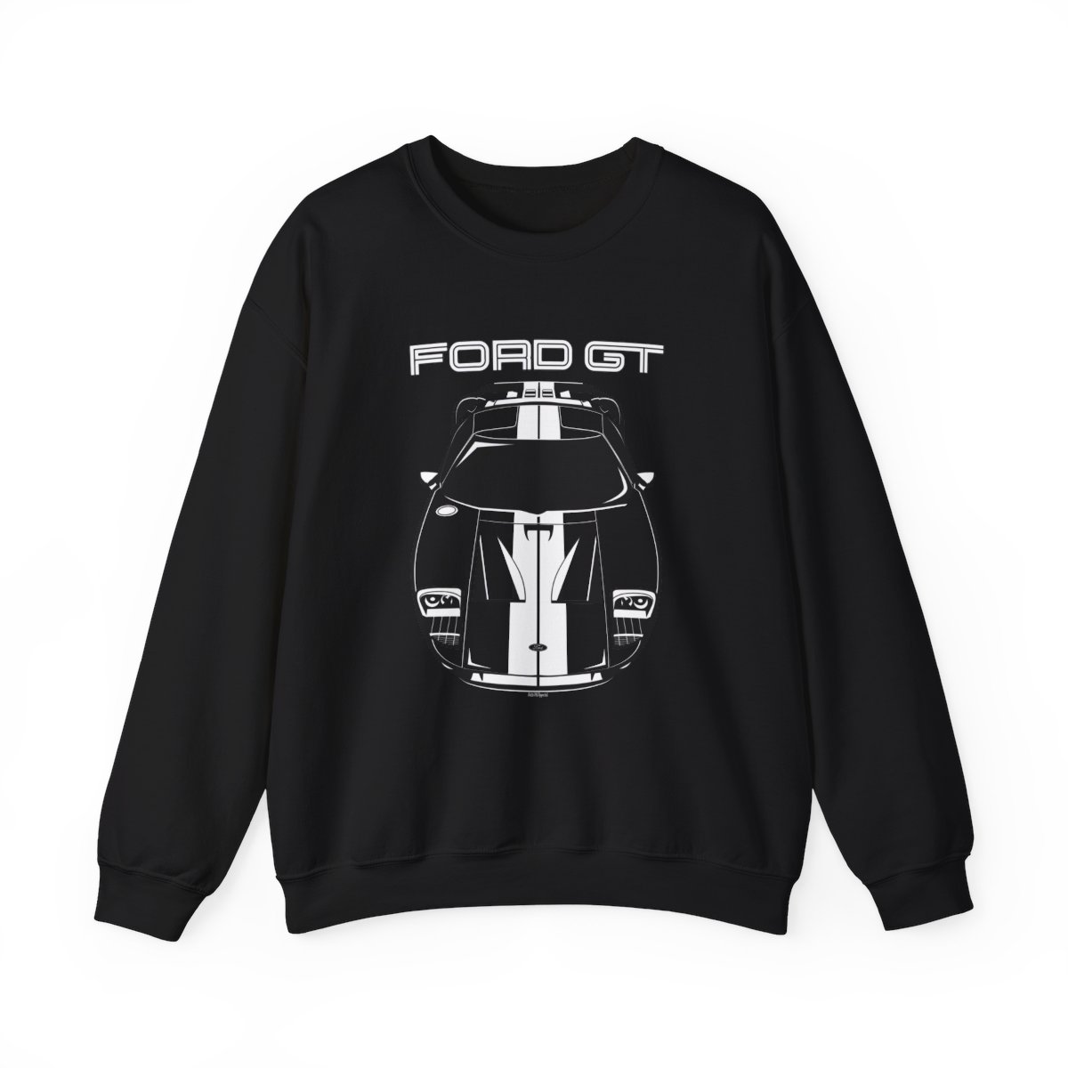 Ford GT 2005-2006 White Stripes Crewneck Sweatshirt Black by Auto Art Apparel