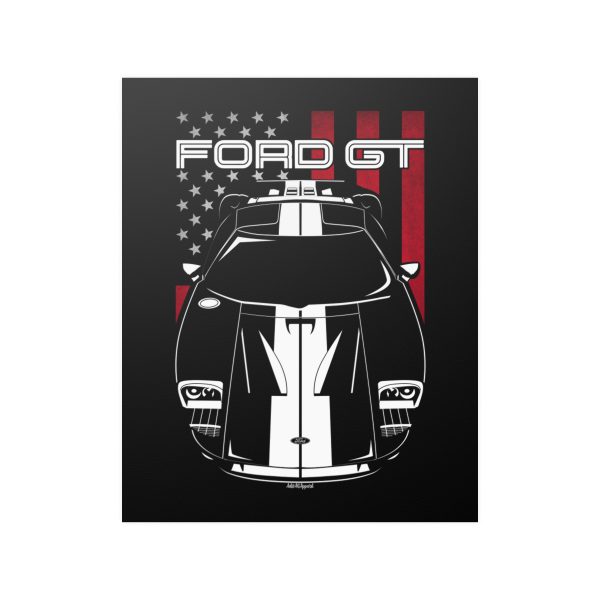 Ford GT 2005-2006 White Stripes Poster - US Flag Print 16 x 20 inch by Auto Art Apparel