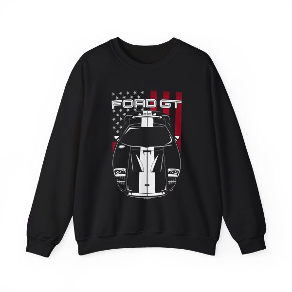 Ford GT 2005-2006 White Stripes Sweatshirt - US Flag Crewneck Black by Auto Art Apparel