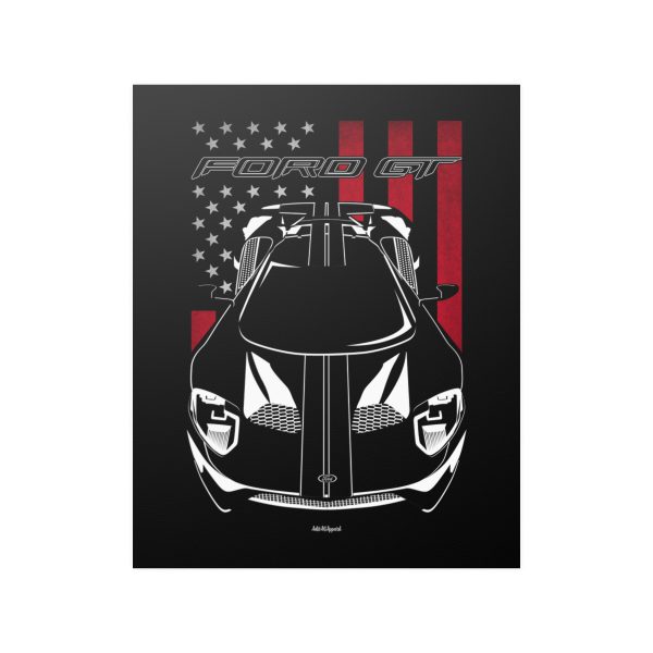 Ford GT 2017-2022 Black Stripes Poster - US Flag Print 16 x 20 inch by Auto Art Apparel