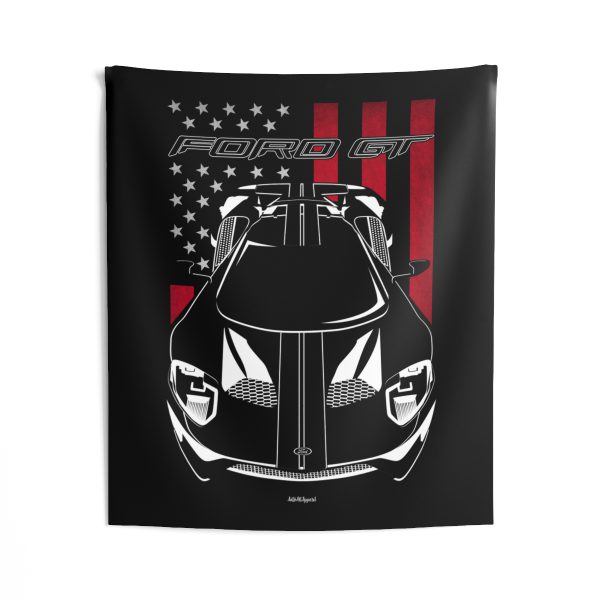 Ford GT 2017-2022 Black Stripes Tapestry - US Flag Wall Art 50 x 60 inch by Auto Art Apparel