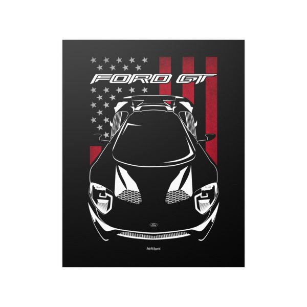 Ford GT 2017-2022 Poster - US Flag Print 16 x 20 inch by Auto Art Apparel