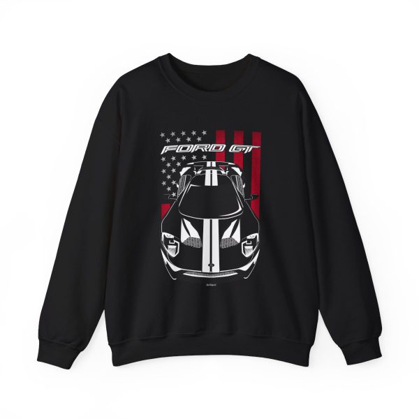 Ford GT 2017-2022 White Stripes Sweatshirt - US Flag Crewneck Black by Auto Art Apparel