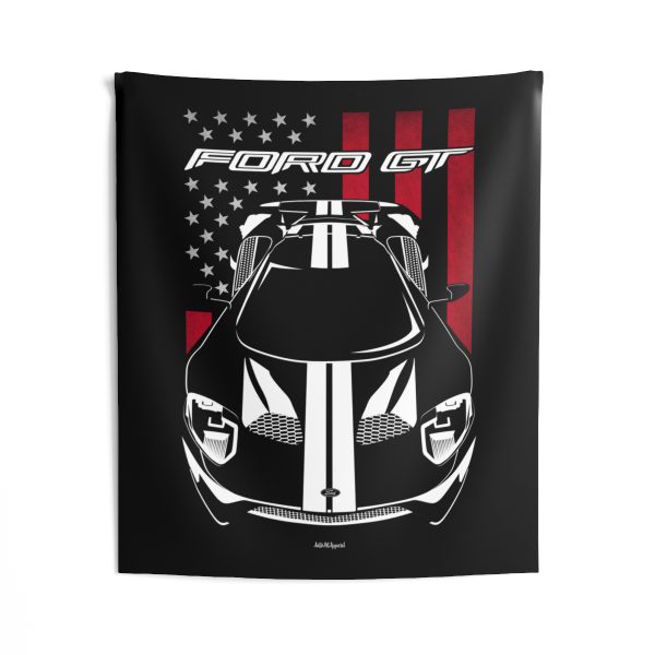 Ford GT 2017-2022 White Stripes Tapestry - US Flag Wall Art 50 x 60 inch by Auto Art Apparel