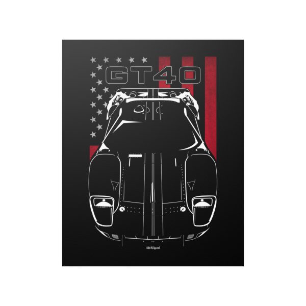 Ford GT40 Black Stripes Poster - US Flag Print 16 x 20 inch by Auto Art Apparel