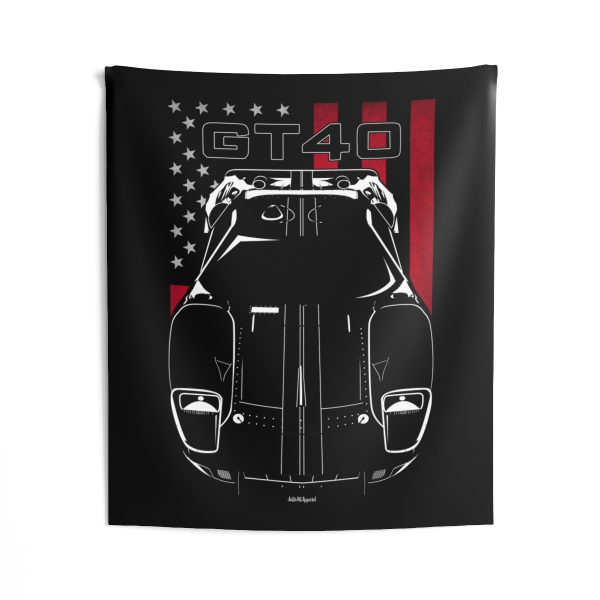 Ford GT40 Black Stripes Tapestry - US Flag Wall Art 50 x 60 inch by Auto Art Apparel