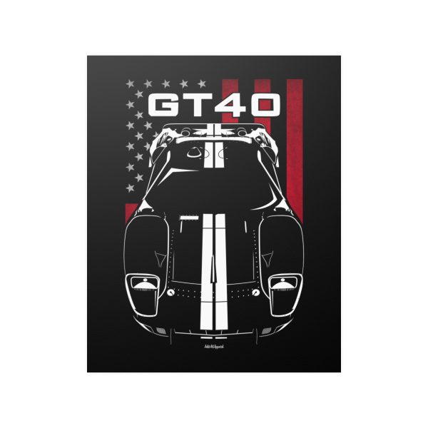 Ford GT40 White Stripes Poster - US Flag Print 16 x 20 inch by Auto Art Apparel