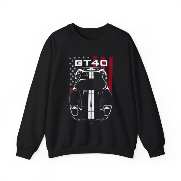 Ford GT40 White Stripes Sweatshirt - US Flag Crewneck Black by Auto Art Apparel