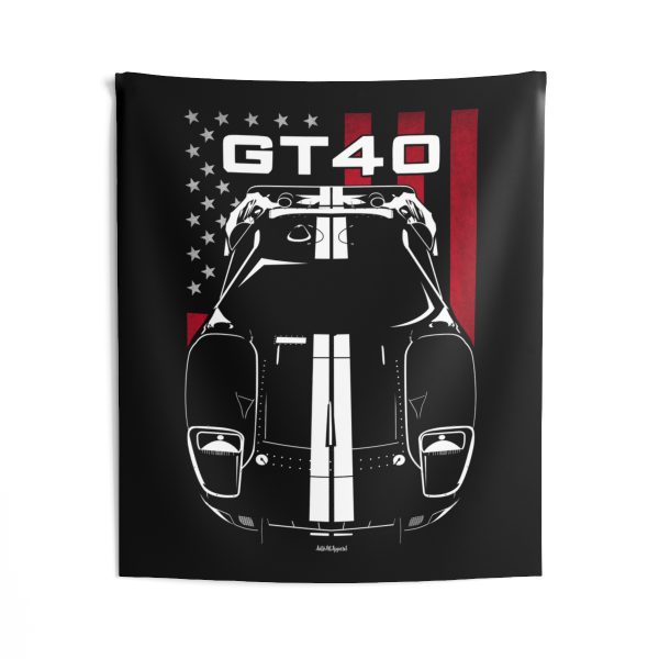 Ford GT40 White Stripes Tapestry - US Flag Wall Art 50 x 60 inch by Auto Art Apparel