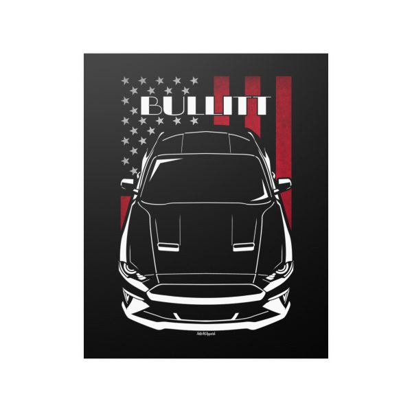 Ford Mustang Bullitt 2018-2020 Poster - US Flag Print 16 x 20 inch by Auto Art Apparel