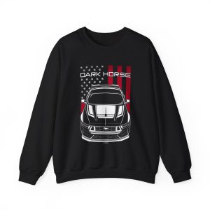 Ford Mustang Dark Horse 2024 Sweatshirt - US Flag Crewneck Black by Auto Art Apparel