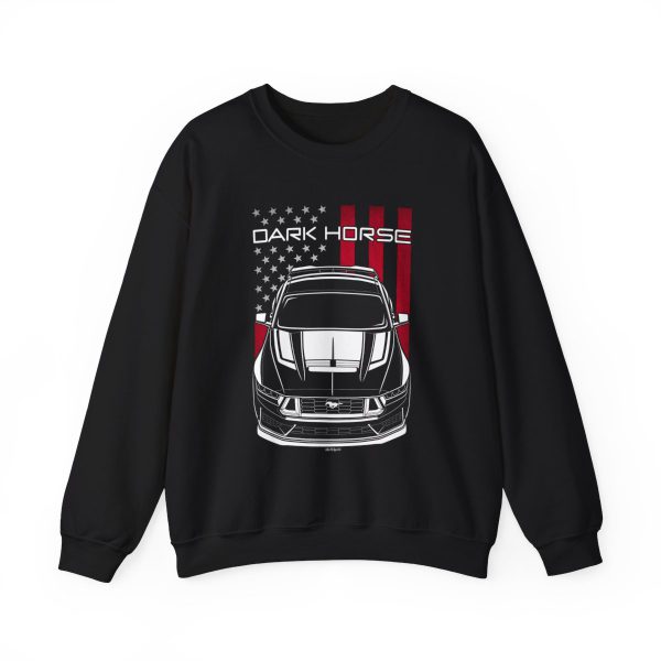 Ford Mustang Dark Horse 2024 Sweatshirt - US Flag Crewneck Black by Auto Art Apparel