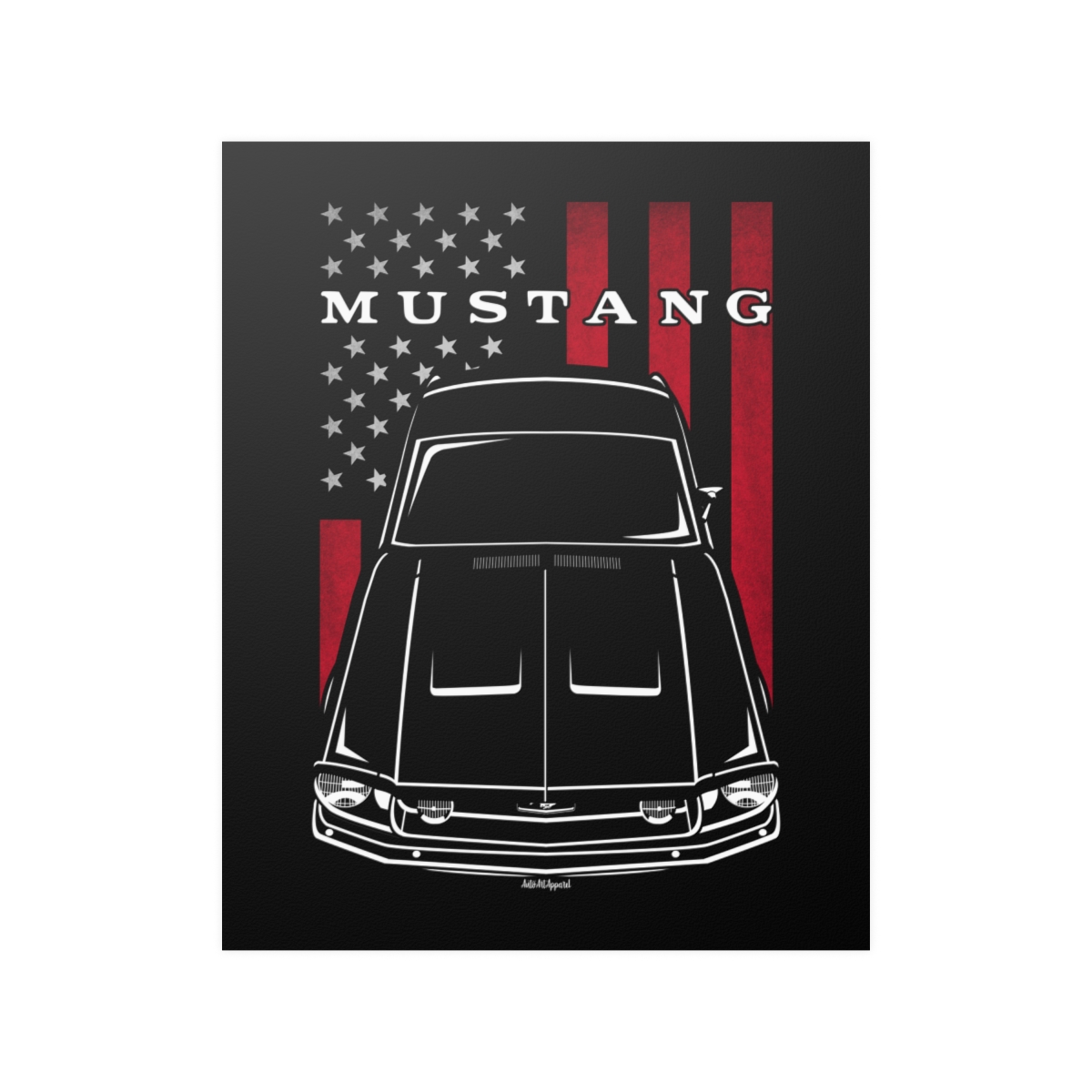 Ford Mustang Fastback 1968 Poster - US Flag Print 16 x 20 inch by Auto Art Apparel