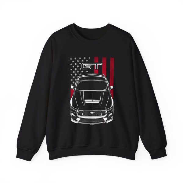 Ford Mustang GT 2024 Sweatshirt - US Flag Crewneck Black by Auto Art Apparel