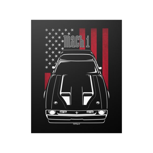 Ford Mustang Mach 1 1971-1972 Black Stripe Poster - US Flag Print 16 x 20 inch by Auto Art Apparel