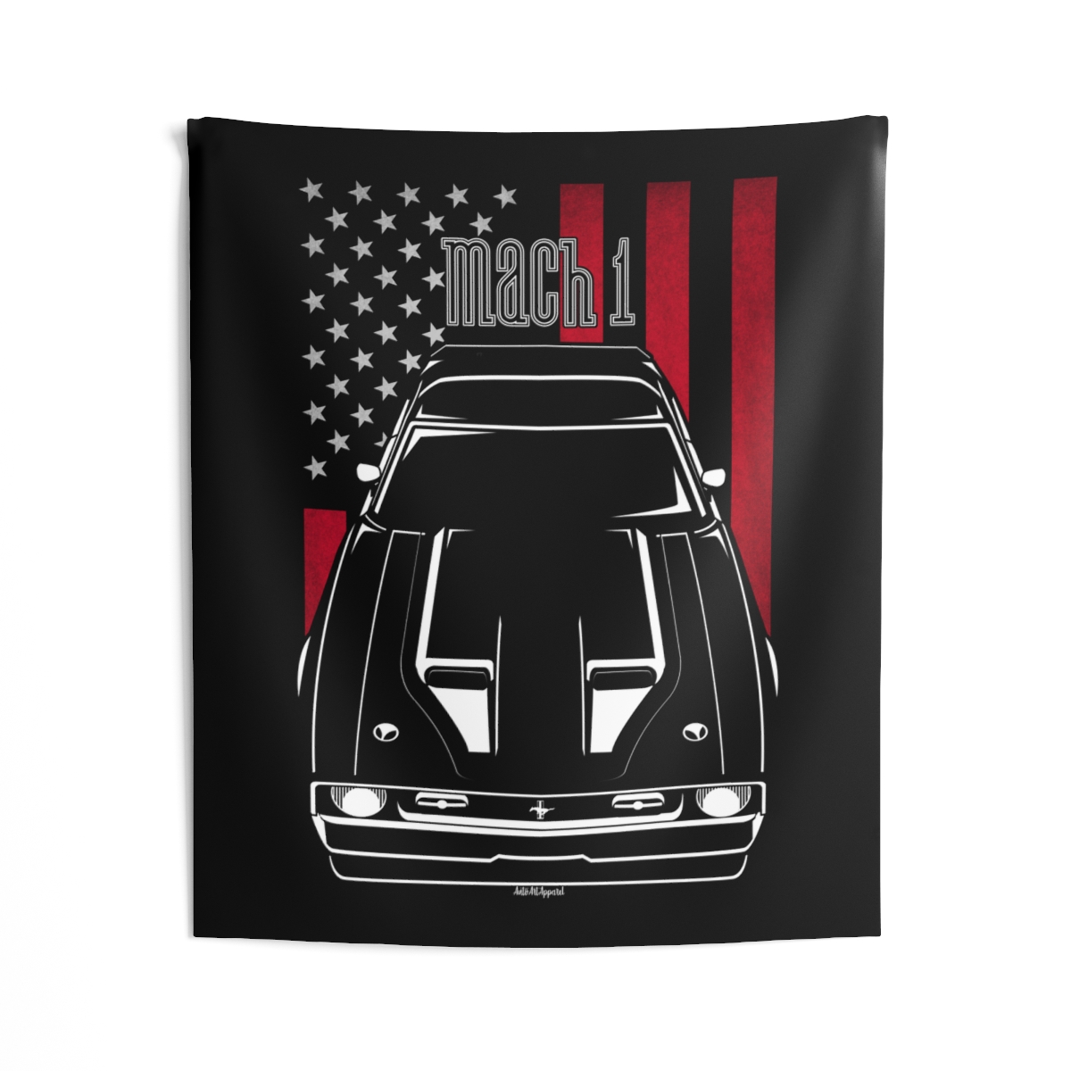 Ford Mustang Mach 1 1971-1972 Black Stripe Tapestry - US Flag Wall Art 50 x 60 inch by Auto Art Apparel