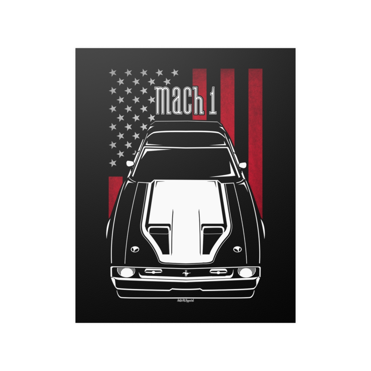 Ford Mustang Mach 1 1971-1972 White Stripe Poster - US Flag Print 16 x 20 inch by Auto Art Apparel