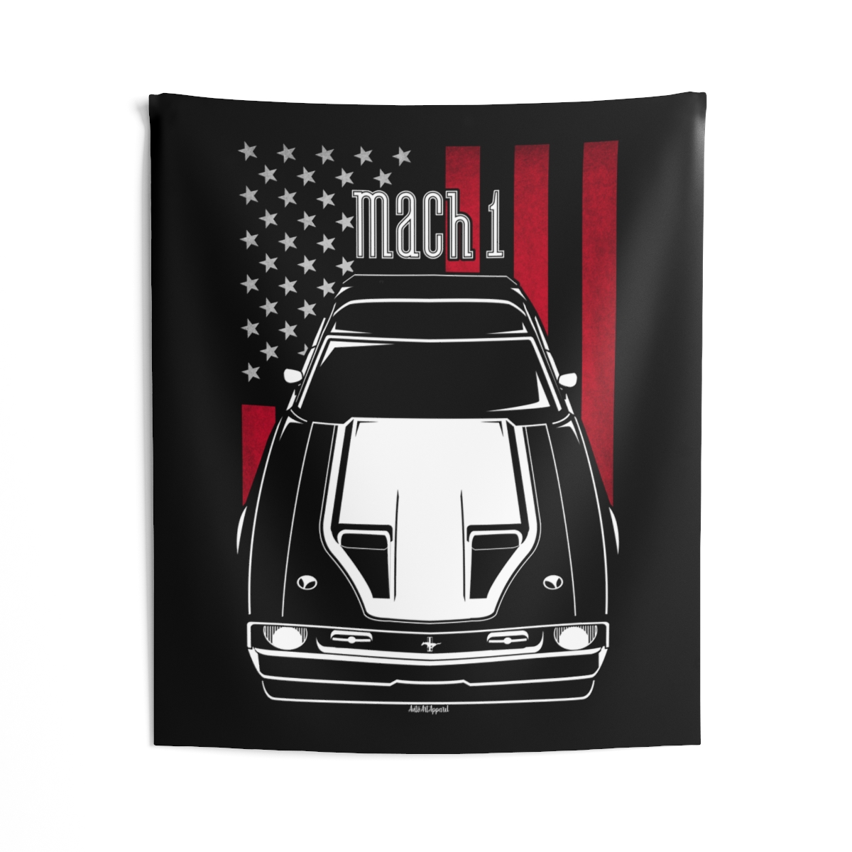 Ford Mustang Mach 1 1971-1972 White Stripe Tapestry - US Flag Wall Art 50 x 60 inch by Auto Art Apparel
