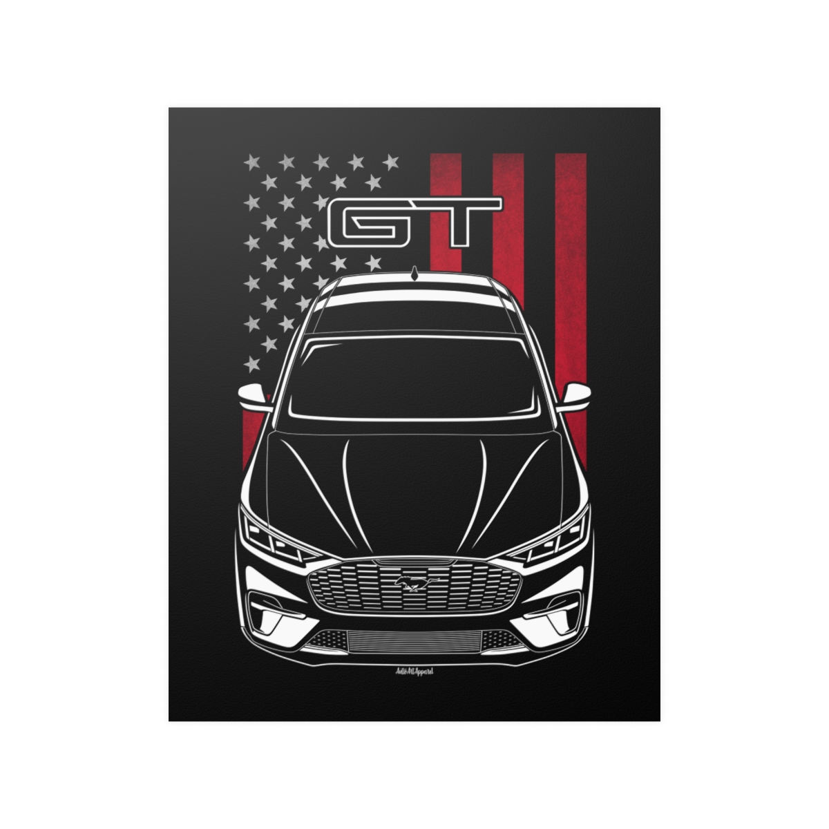 Ford Mustang Mach E GT 2021-2023 Poster - US Flag Print 16 x 20 inch by Auto Art Apparel
