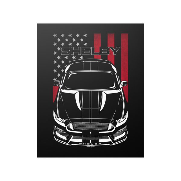 Ford Mustang Shelby GT350 2015-2020 Black Stripes Poster - US Flag Print 16 x 20 inch by Auto Art Apparel